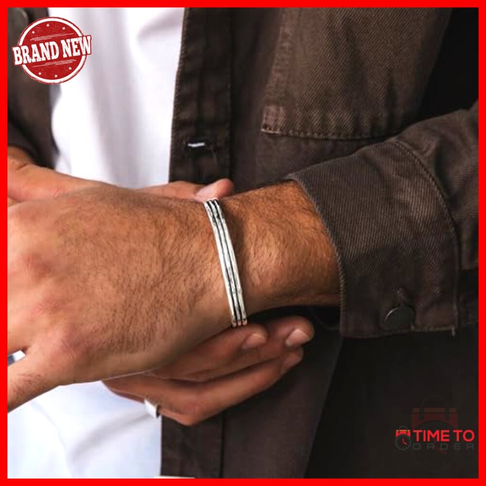 Solid 925 Sterling Silver Ribbed Cuff Bracelet, E… - image 2